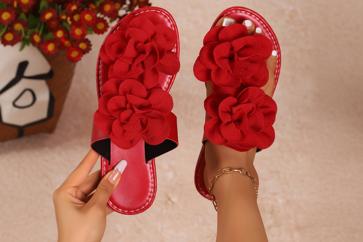 Women's Cute Floral Solid Color Flat Slippers with French Style Large Flowers