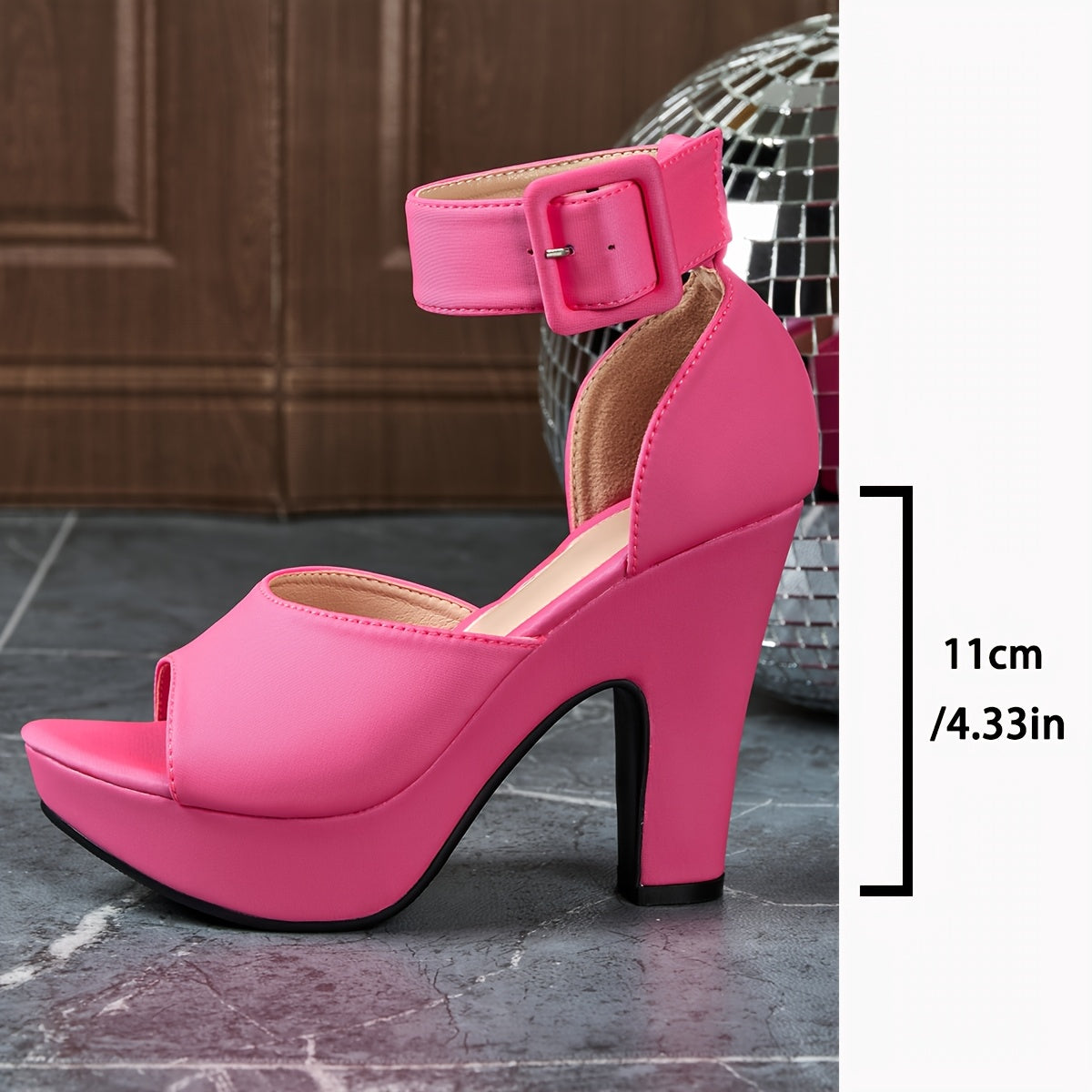 Satin Platform Open Toe Buckle Closure Block Heels