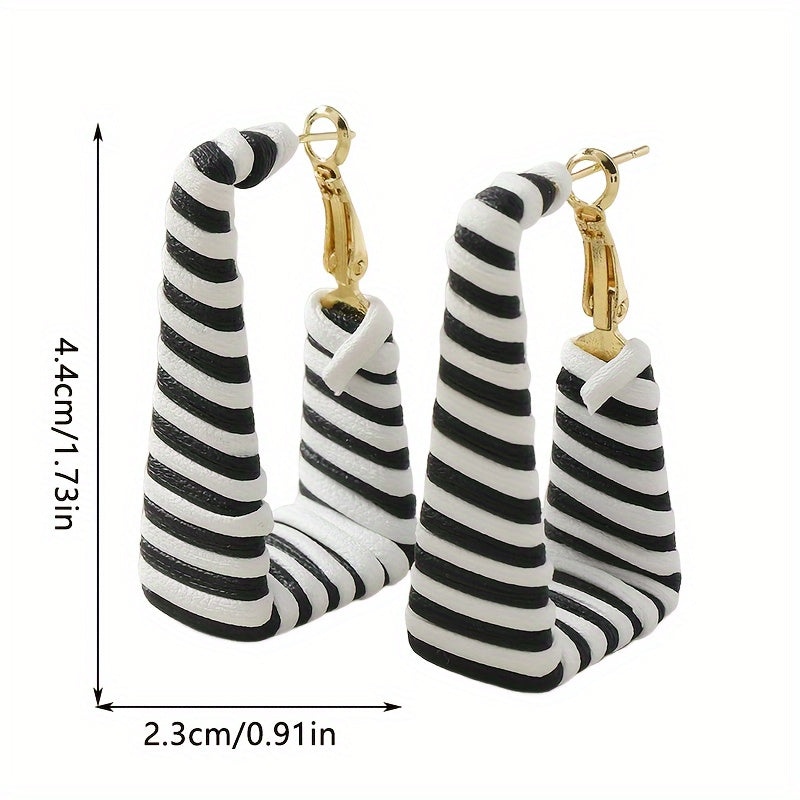 1 Pair Vintage inspired Classic Black and White Striped Rectangle Hoop Earrings