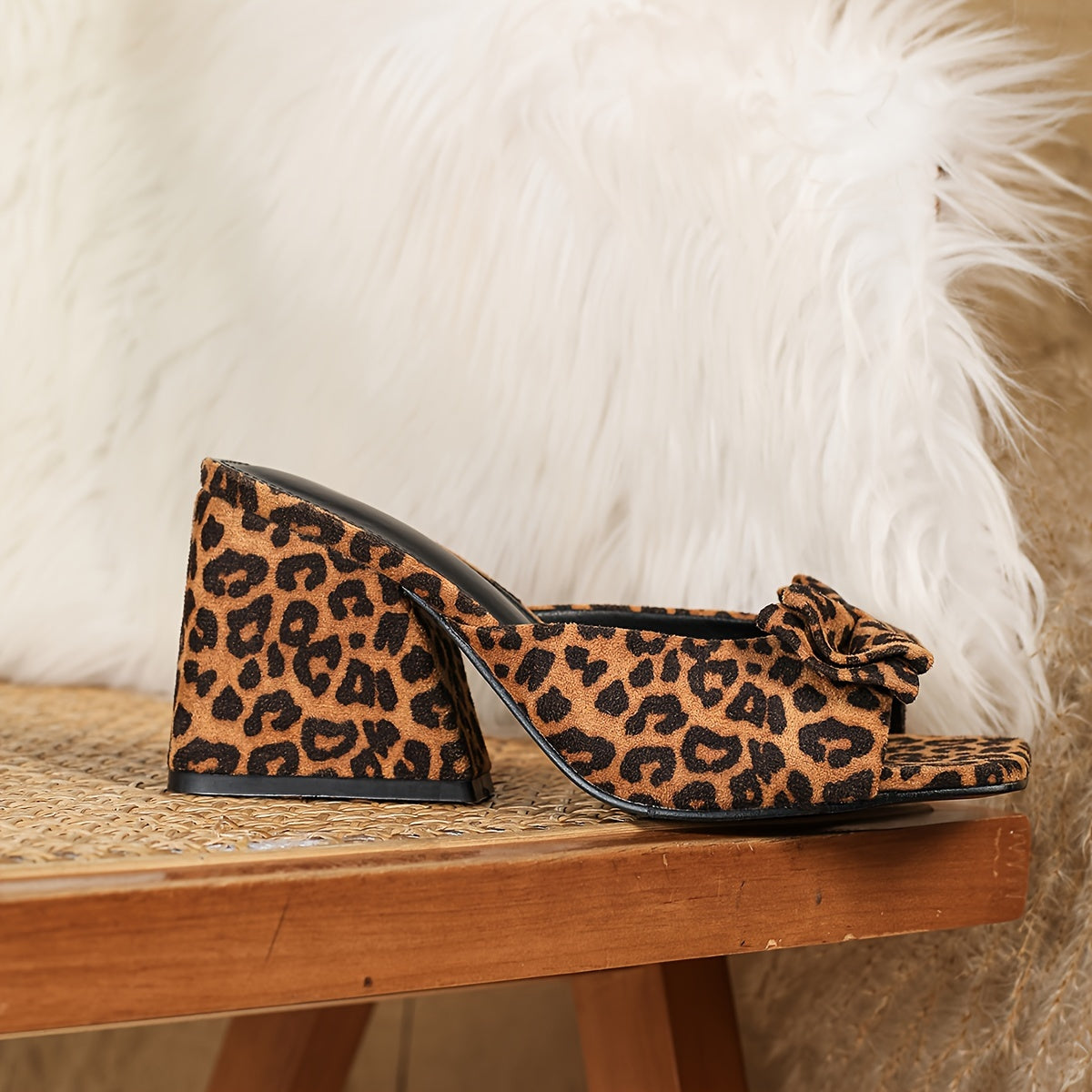 Women's 3.35inch Chunky High Heel Sandals with Leopard Print