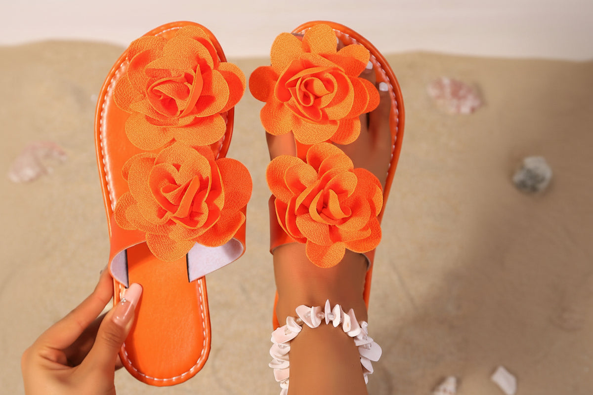 Women's Cute Floral Solid Color Flat Slippers with French Style Large Flowers