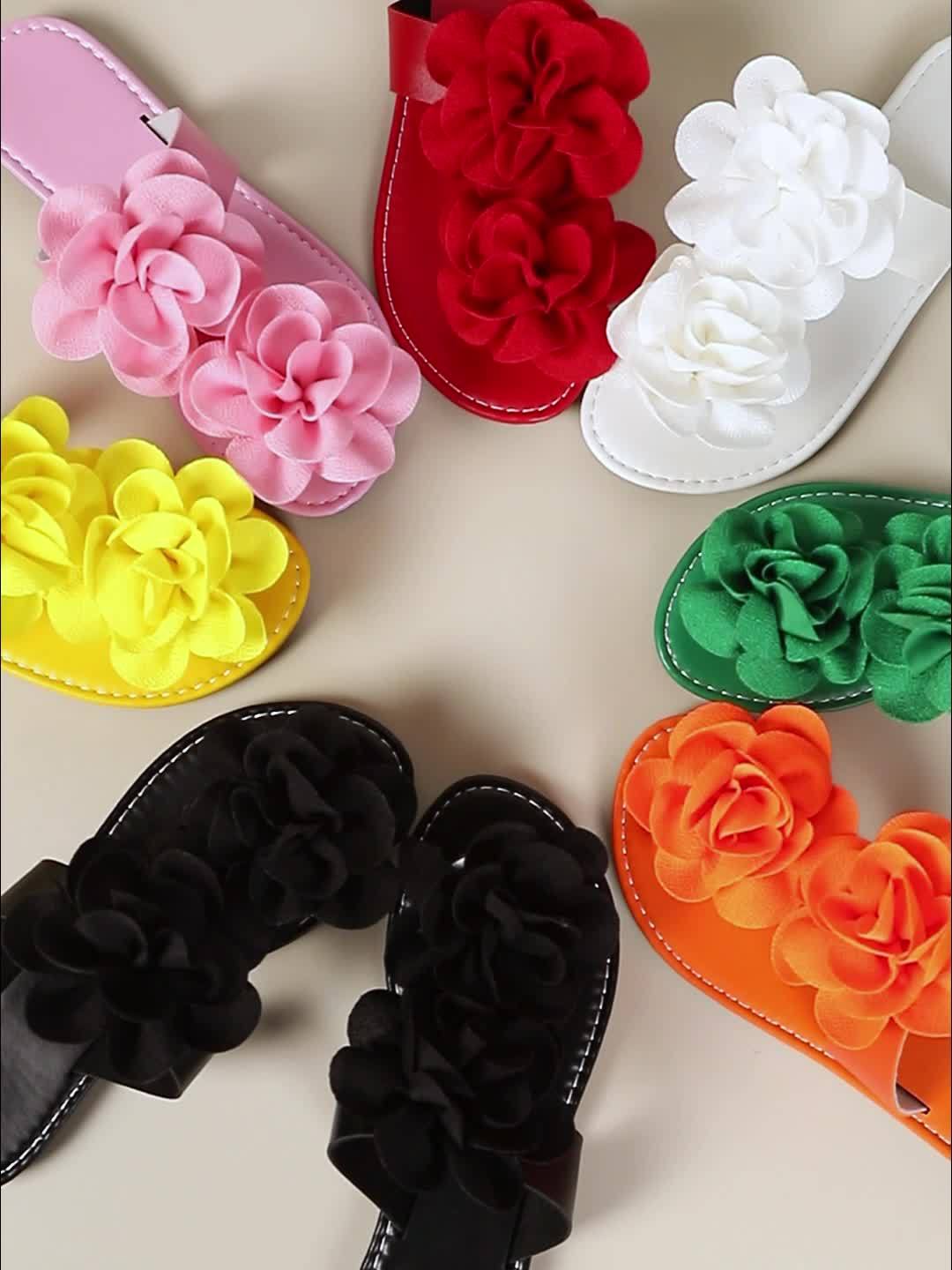 Women's Cute Floral Solid Color Flat Slippers with French Style Large Flowers