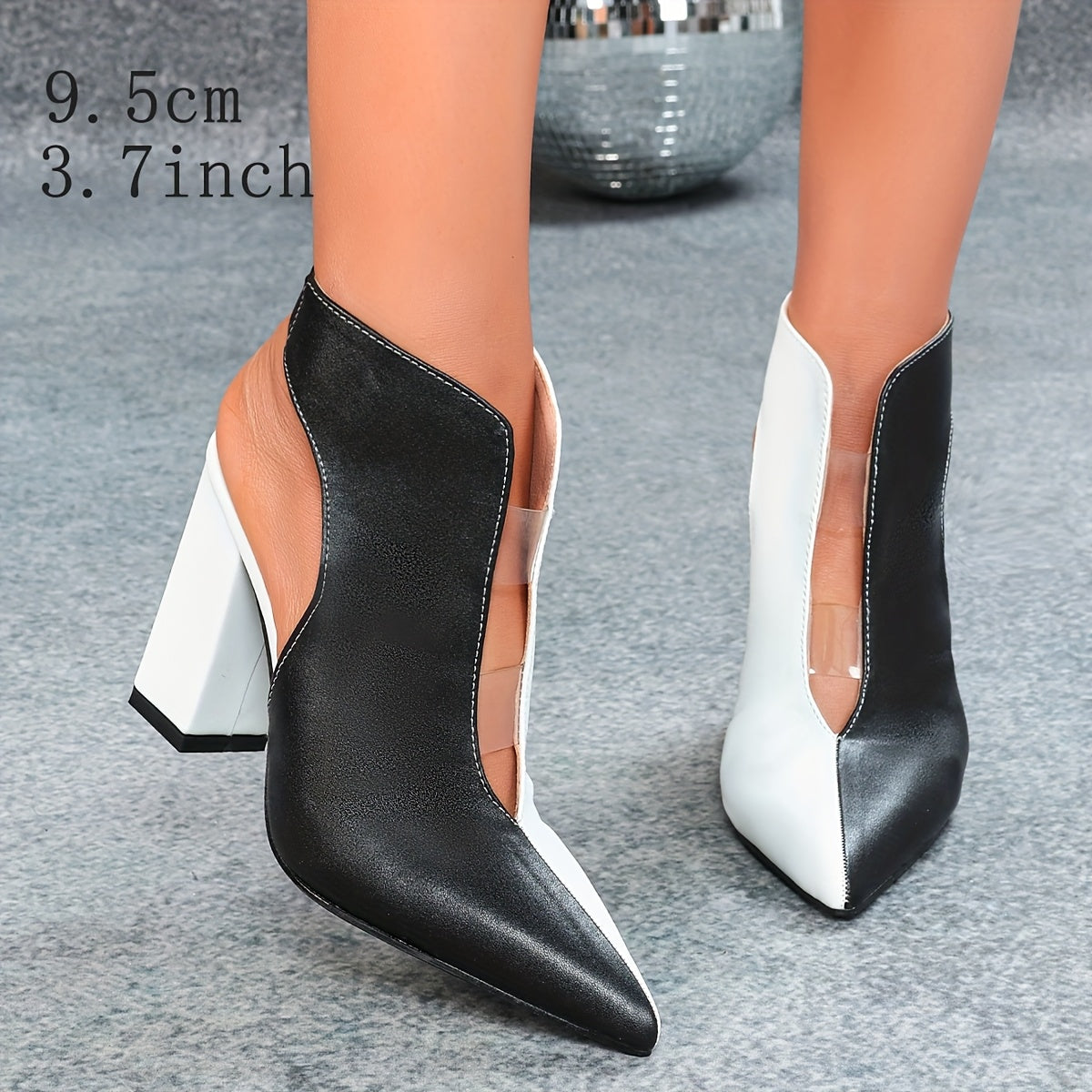 Women's Black & White Block Heel Ankle Boots