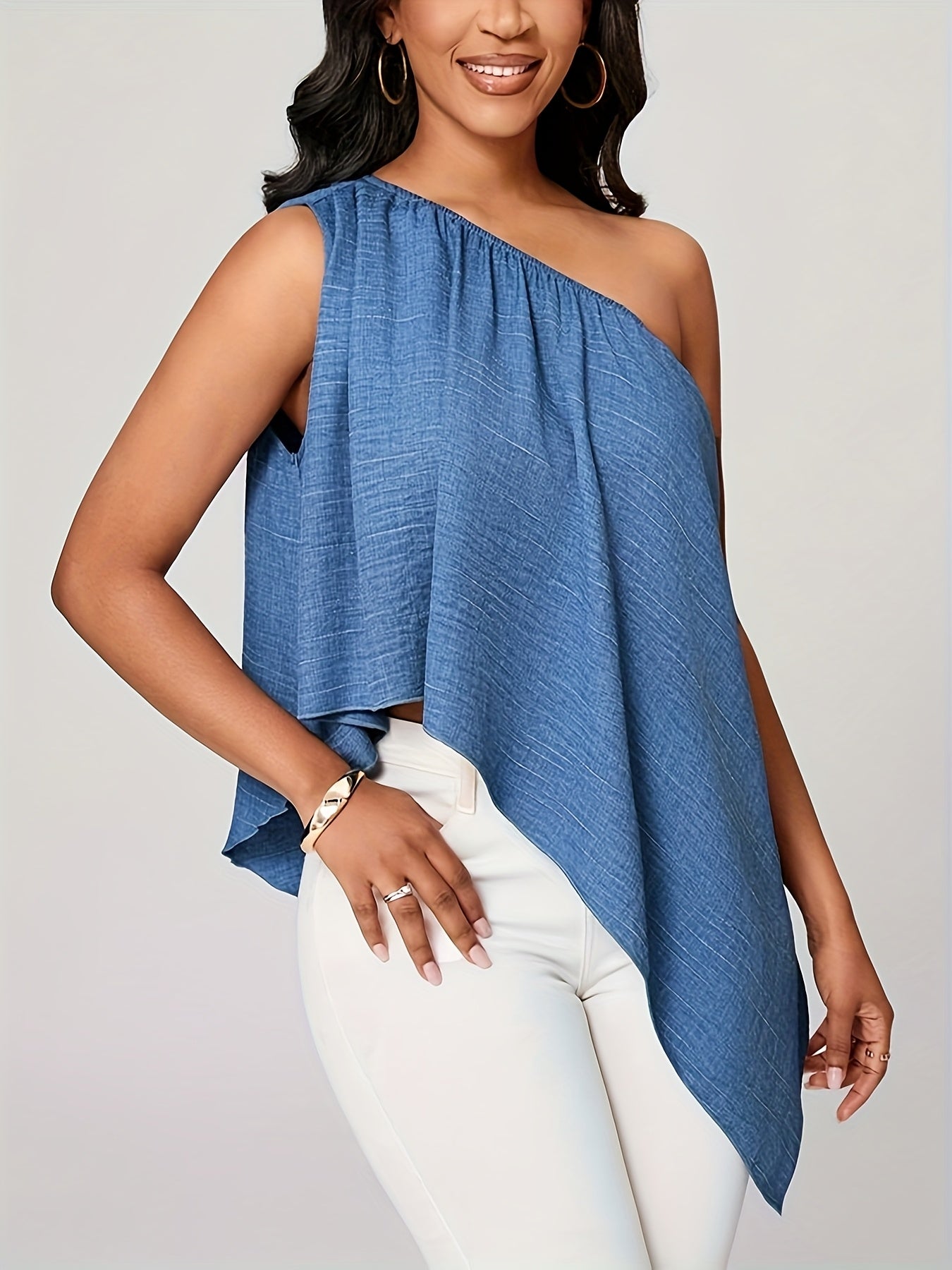 Women'S Casual Off-Shoulder Asymmetrical Sleeveless Blouse