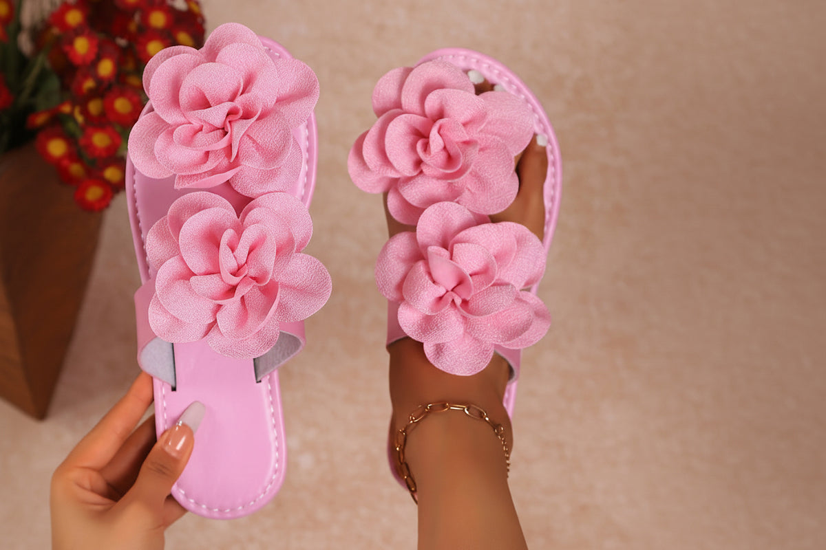 Women's Cute Floral Solid Color Flat Slippers with French Style Large Flowers