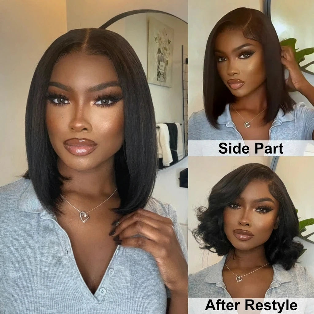 Yaki Straight Bob 7x5 Lace Closure Human Hair Ready To Wear Go Wigs