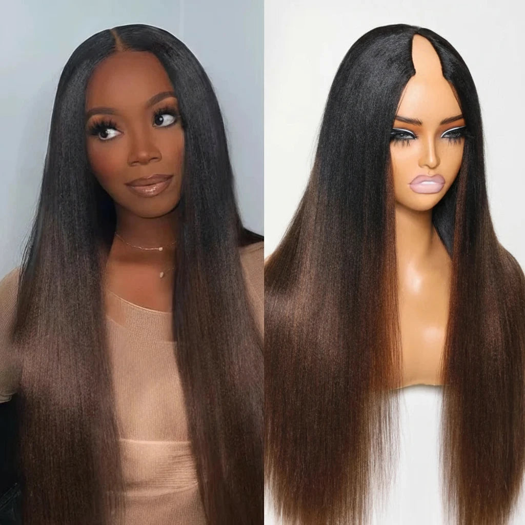 Yaki Straight V Part Ombre Brown Wig