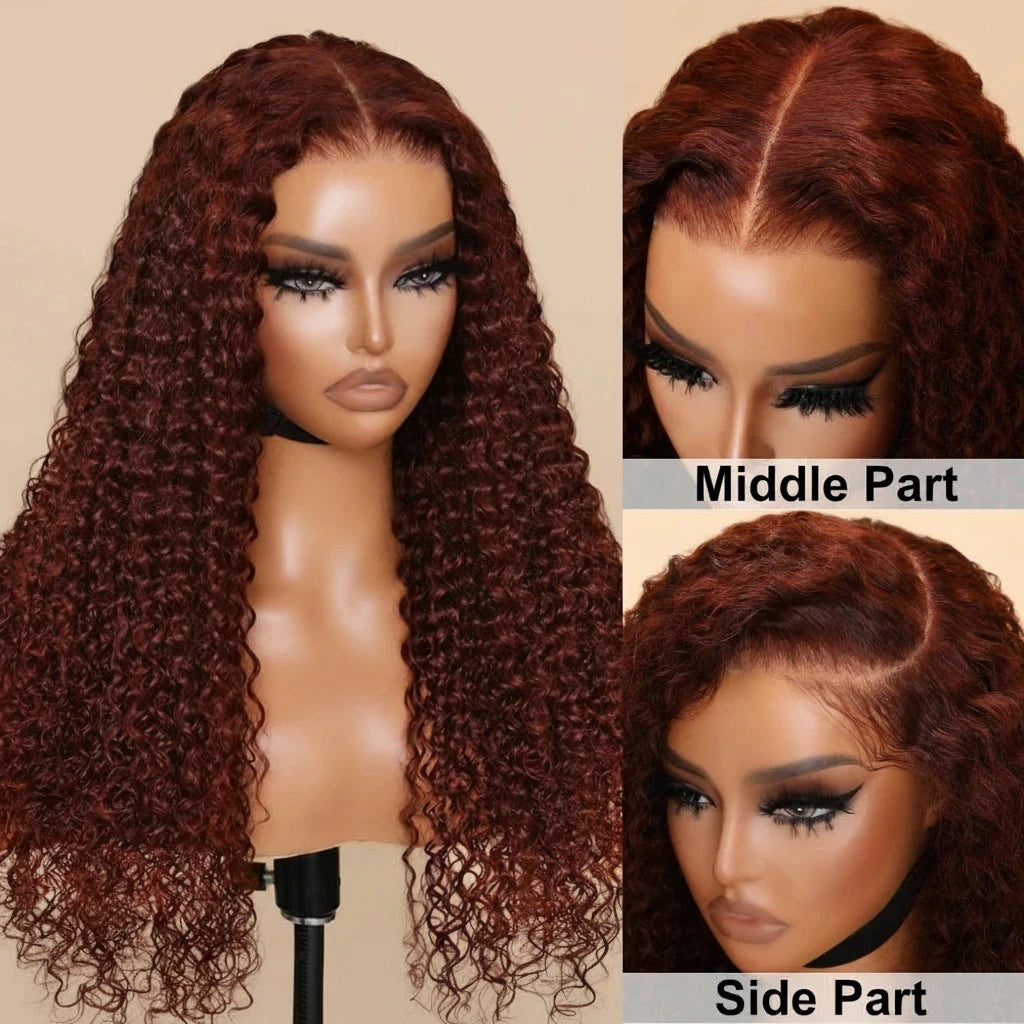 Bye-Bye Knots Reddish Brown Curly 7x5  Lace Front Human Hair Wig