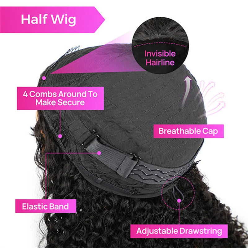 3 In 1 Half Kinky Straight Human Hair Wig With Natural Hairline, Beginner Friendly