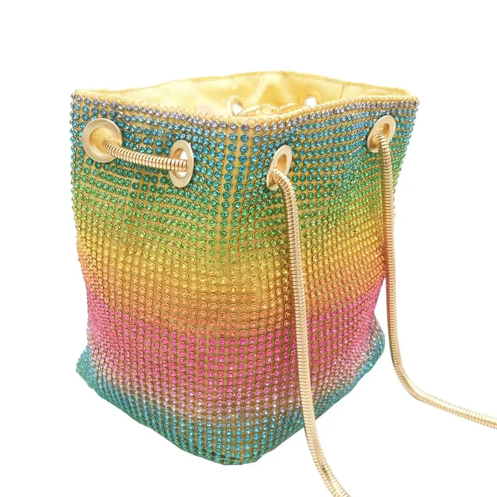 Women’s Rainbow Mini Chain Shoulder Purse Crystal Rhinestone