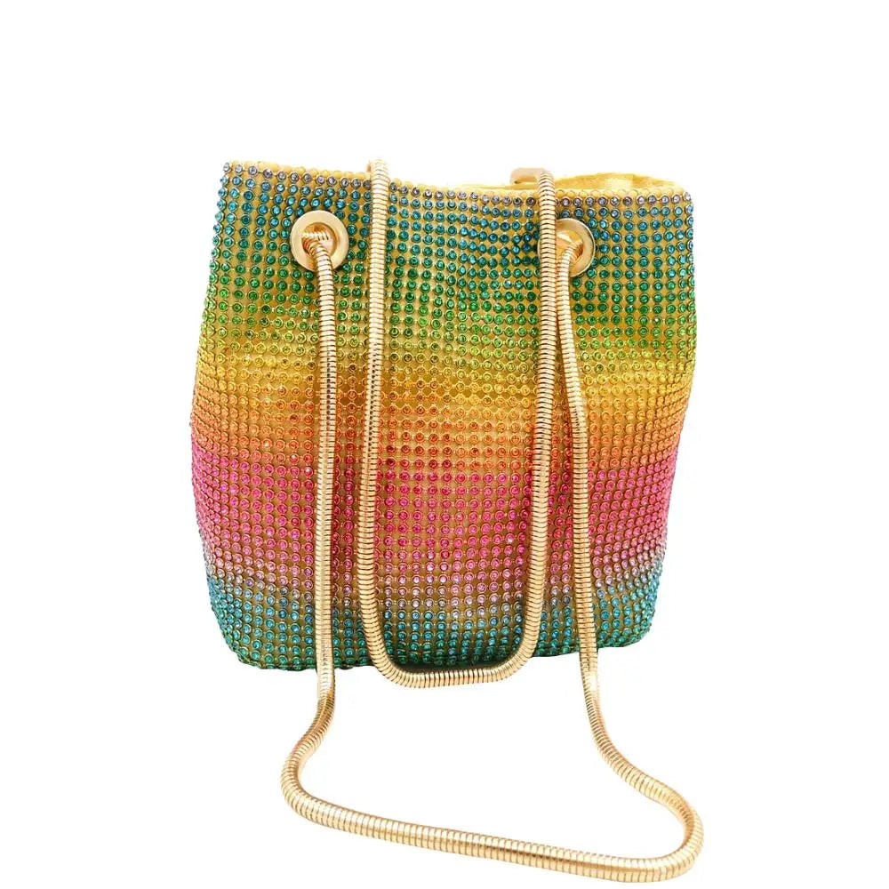 Women’s Rainbow Mini Chain Shoulder Purse Crystal Rhinestone