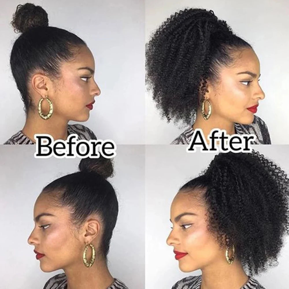 Afro Kinky Curly Hair Ponytail Extensions Clip in Drawstring Mongolian Kinky Curly Hair Piece