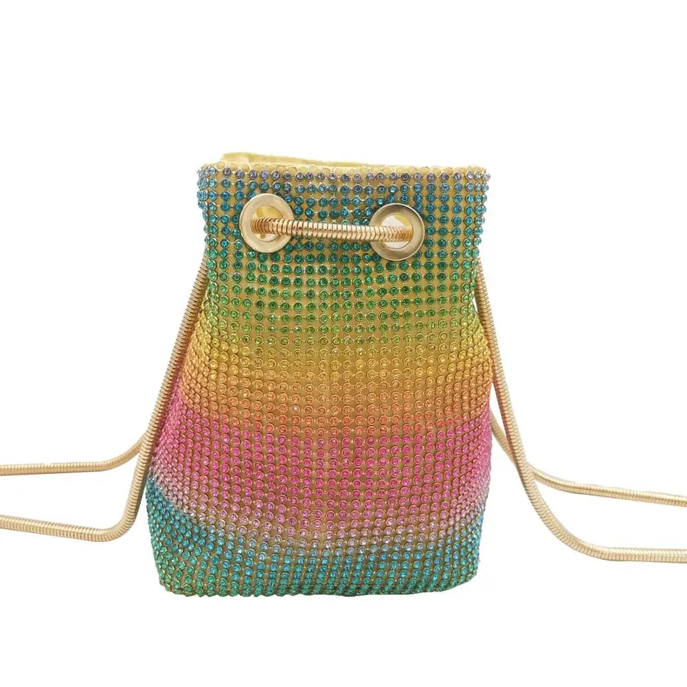 Women’s Rainbow Mini Chain Shoulder Purse Crystal Rhinestone