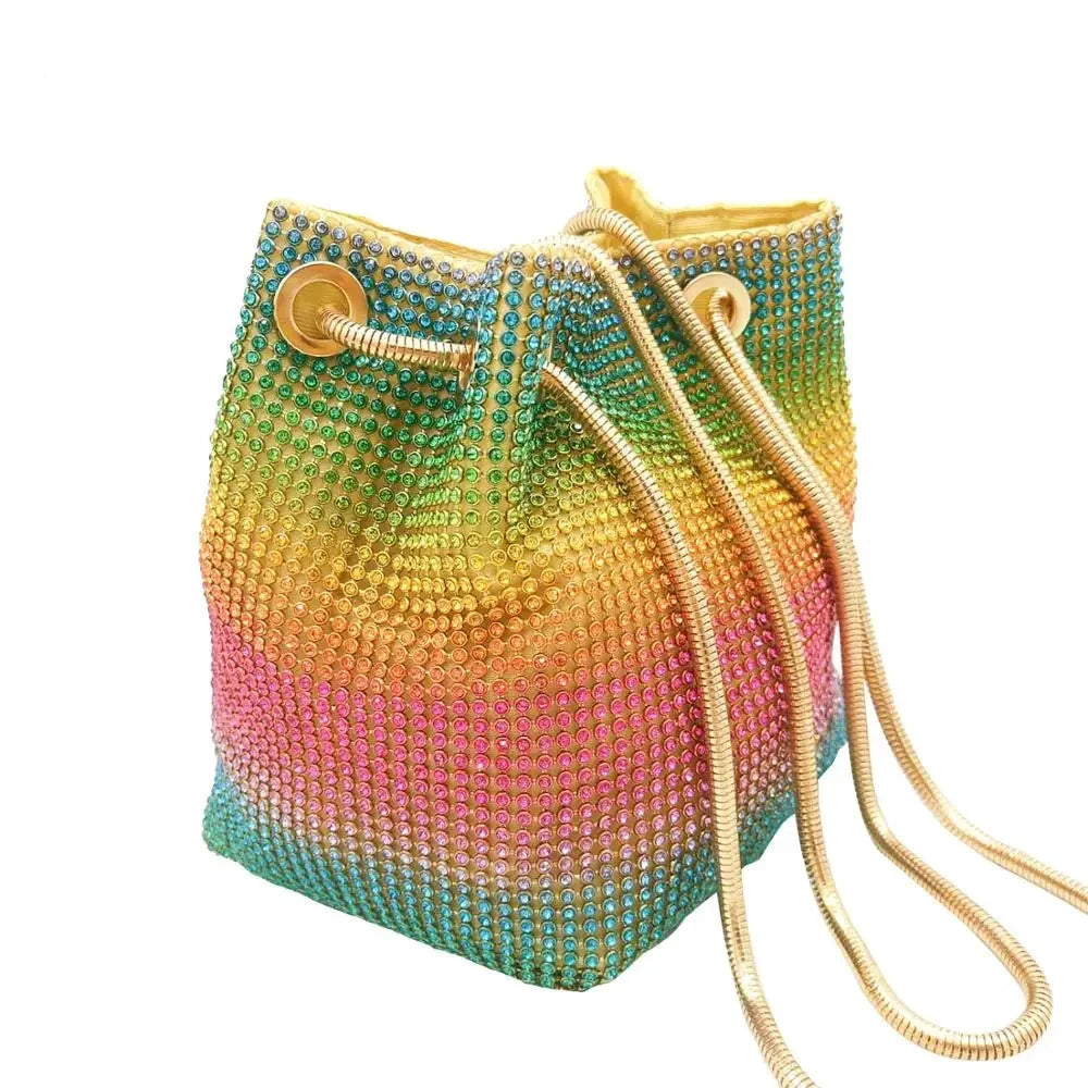 Women’s Rainbow Mini Chain Shoulder Purse Crystal Rhinestone