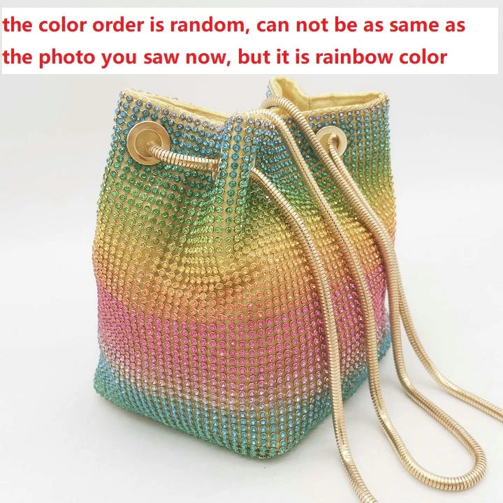 Women’s Rainbow Mini Chain Shoulder Purse Crystal Rhinestone