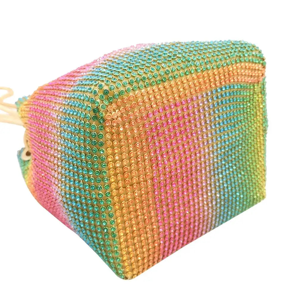 Women’s Rainbow Mini Chain Shoulder Purse Crystal Rhinestone
