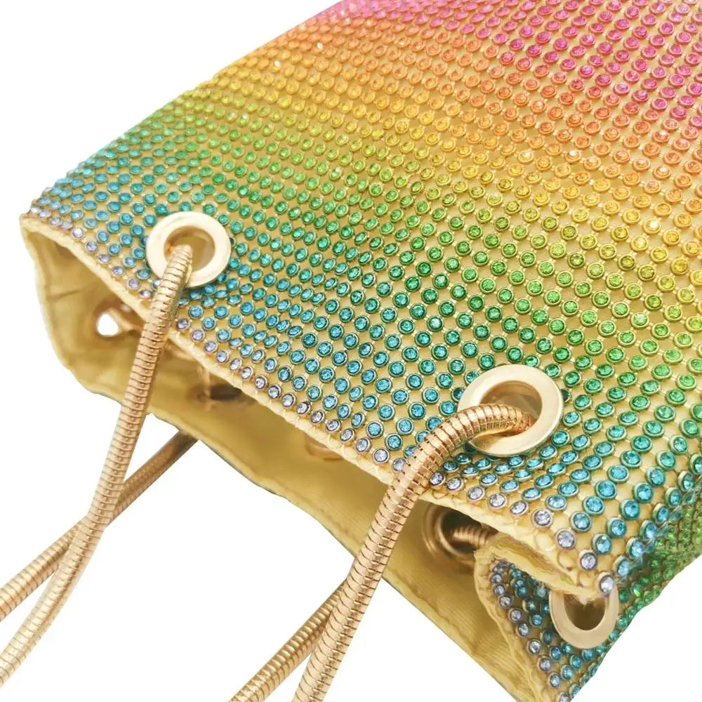 Women’s Rainbow Mini Chain Shoulder Purse Crystal Rhinestone