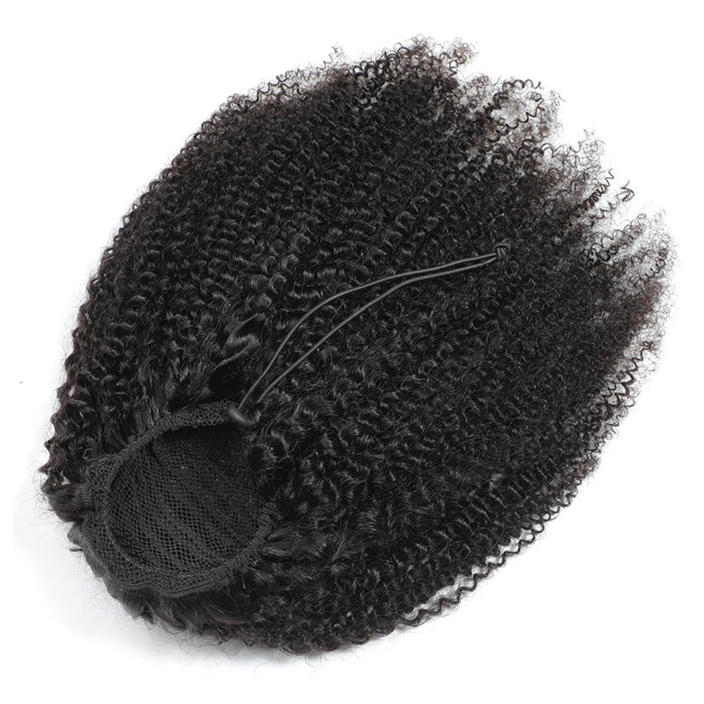 Afro Kinky Curly Hair Ponytail Extensions Clip in Drawstring Mongolian Kinky Curly Hair Piece