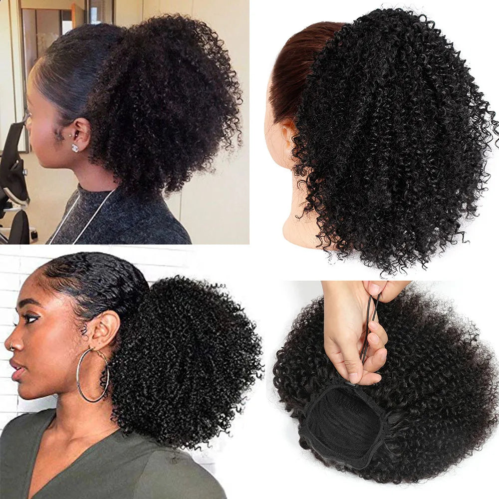 Afro Kinky Curly Hair Ponytail Extensions Clip in Drawstring Mongolian Kinky Curly Hair Piece