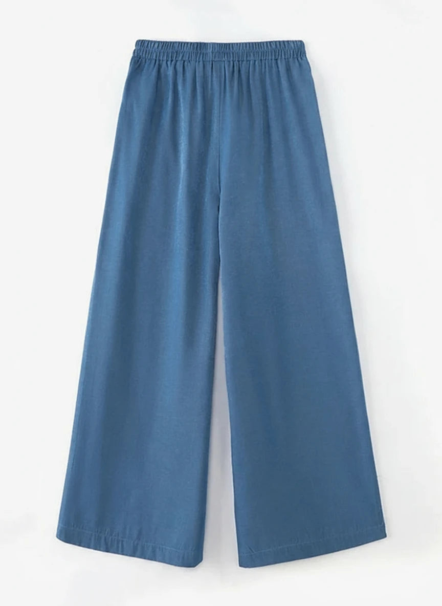 Plus Size Women's Wide Leg Casual Lace-Up Elastic Waist Solid Color Pants
