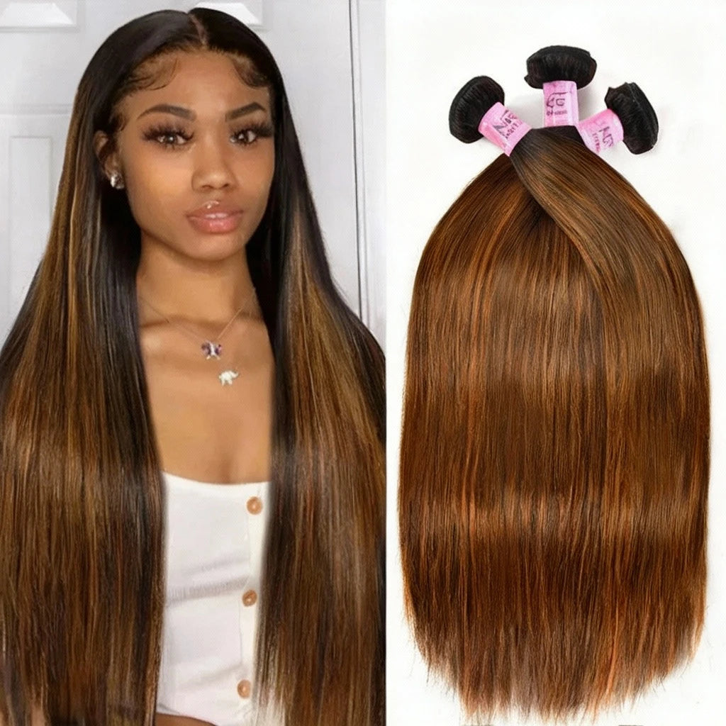 Brown Balayage Straight Hair 3PCS Bundle