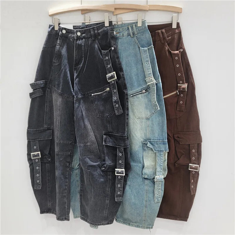 Women's Jeans High Waist Cargo Wide Leg Denim Pants