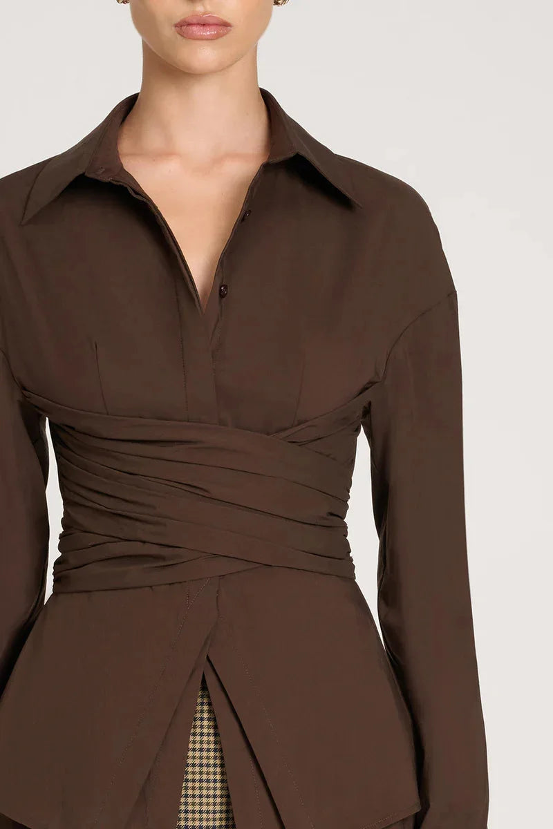 Solid Slimming Minimalist Lapel Long Sleeve Tunic Temperament Blouse