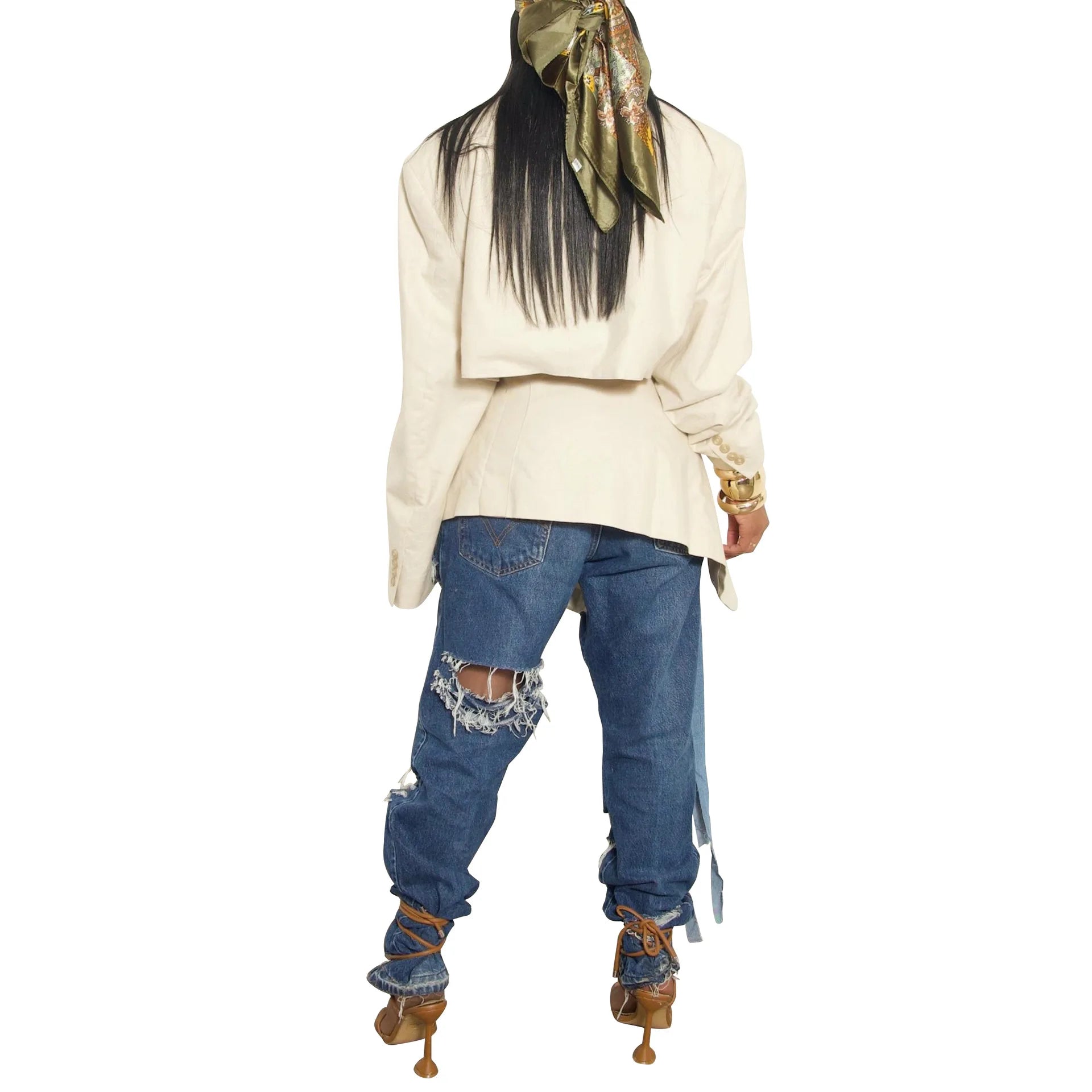 Full Sleeve Blazer & Denim Tie Up Pants Set