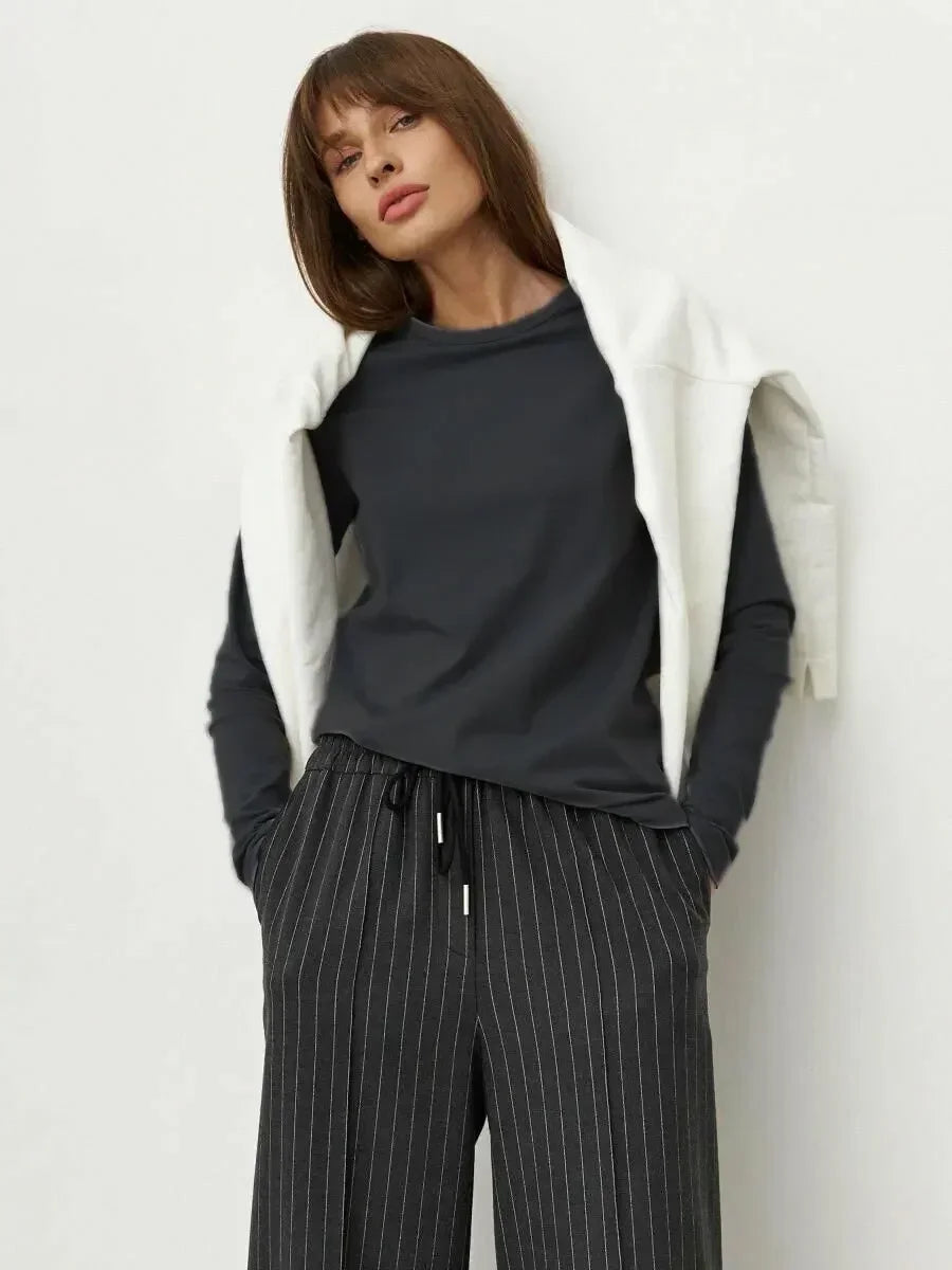 Basic Solid Long Sleeve Loose Oversized T Shirt