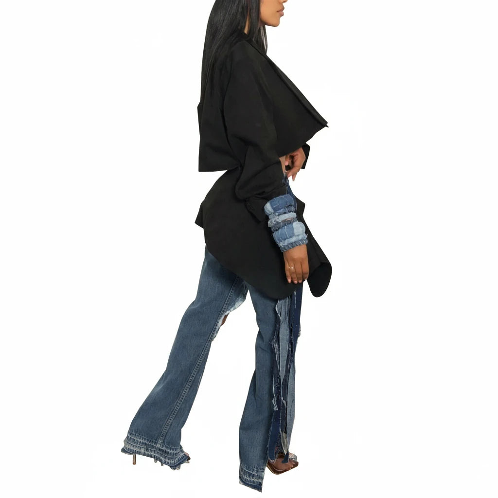 Full Sleeve Blazer & Denim Tie Up Pants Set