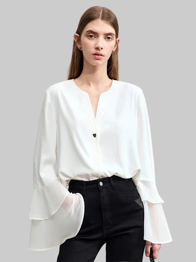 Women's Chiffon V-neck Double-layer Butterfly Sleeve Retro Blouse