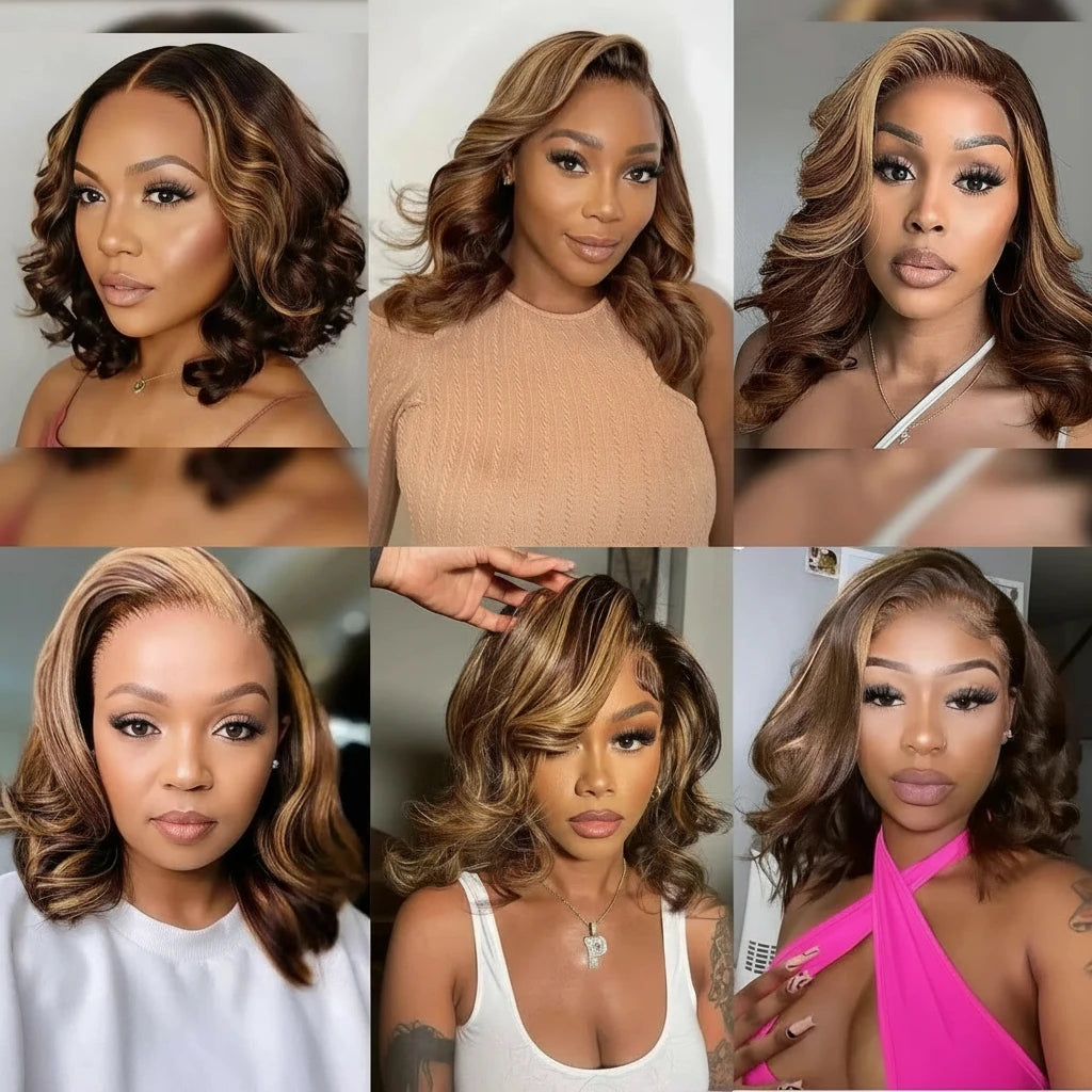 Body Wave Bob Wig with Transparent Lace