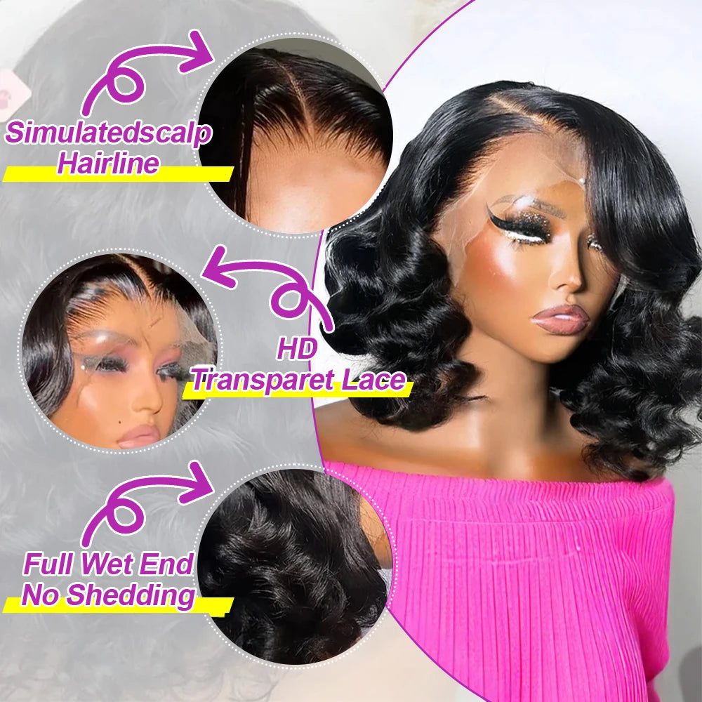 Body Wave Short Transparent Lace Front Human Hair Glueless Bob Wig
