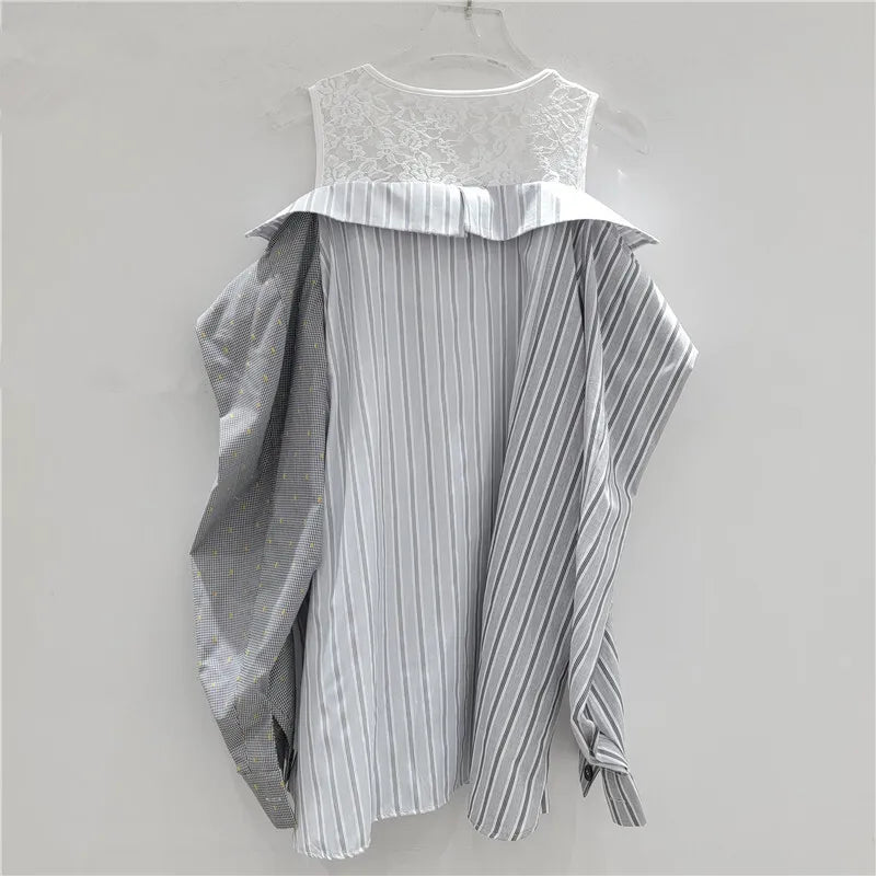Women's Shirt Loose Patchwork 2 Piece Shoulder Blouse