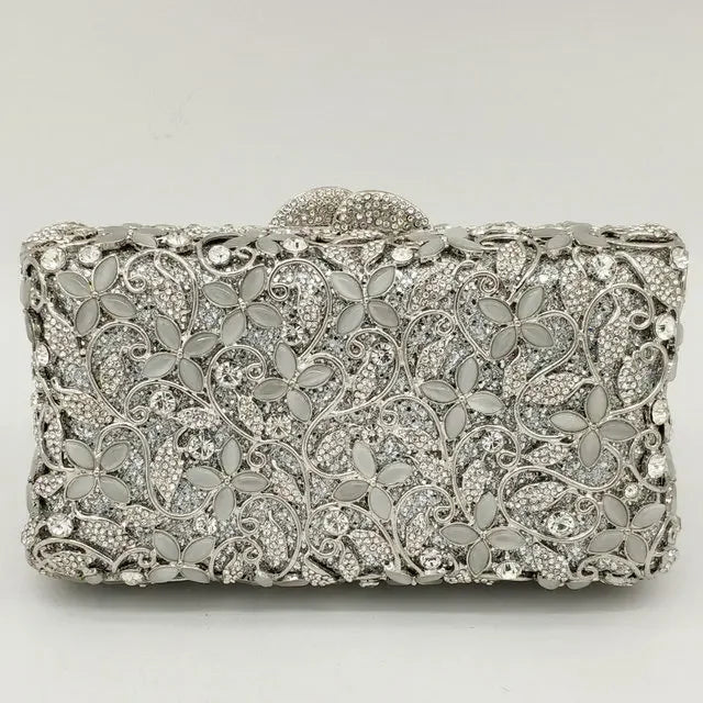 Women’s Hard Crystal Flower Minaudière  Rhinestone Clutch
