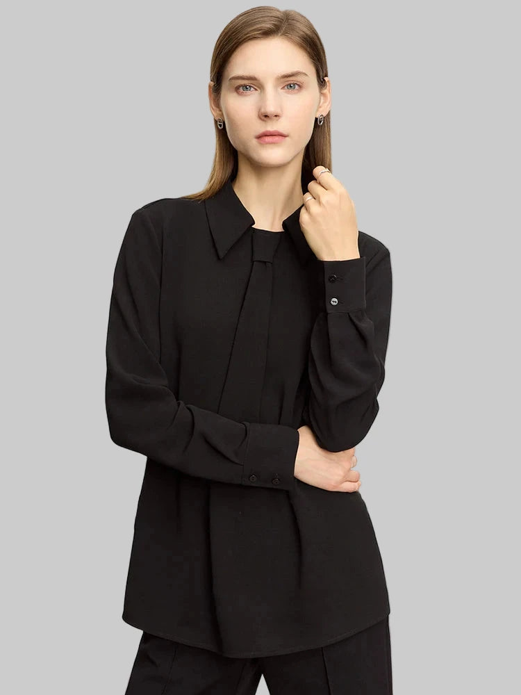 Women’s Chiffon Turn-down Collar Long Sleeve Blouse