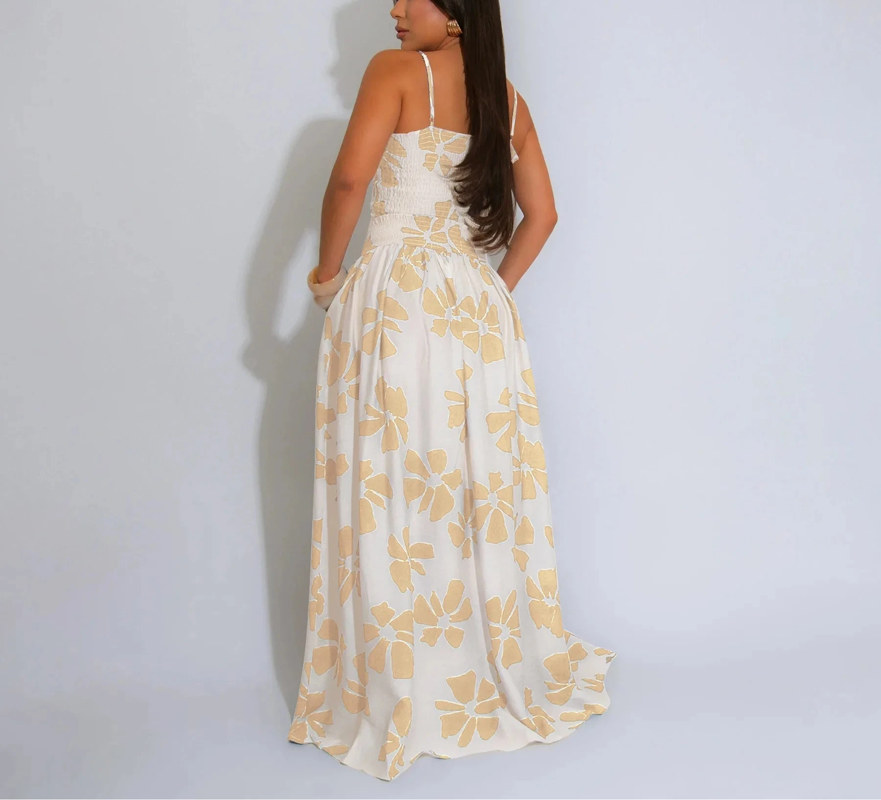 Women's Floral Strap Sleeveless Tank Top and Maxi Long Skirt