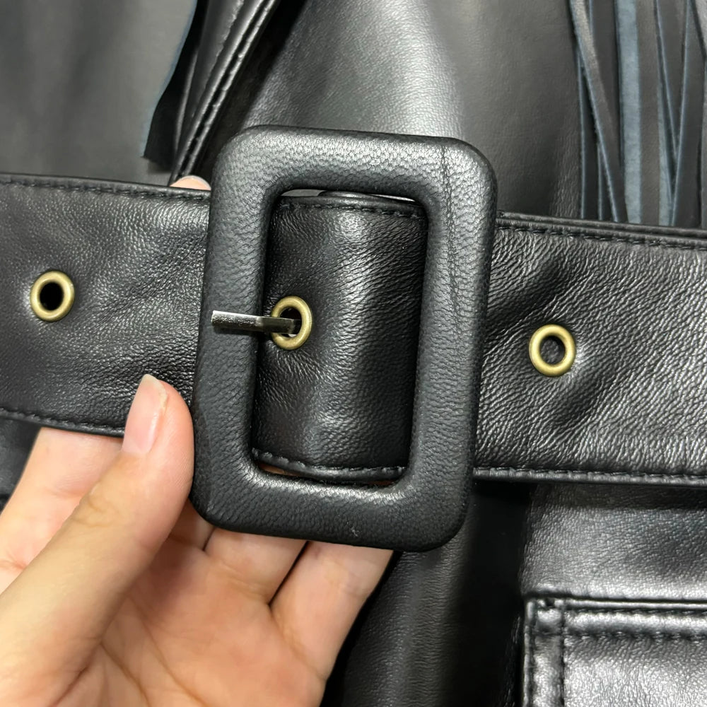 Women's Leather Jacket with Fringes