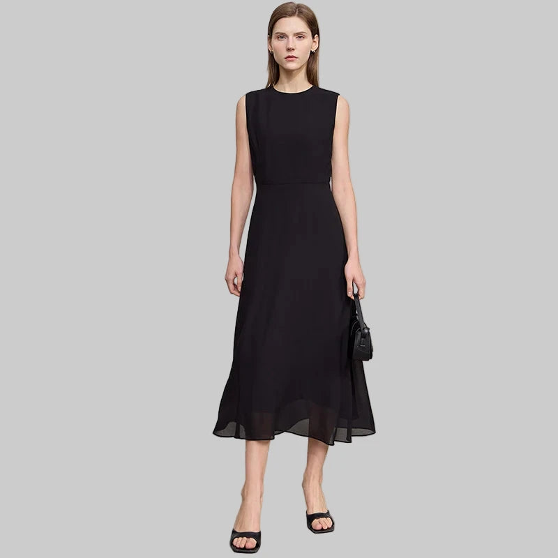 Women’s Round Neck Sleeveless Slim Waist Comfort Long Dress