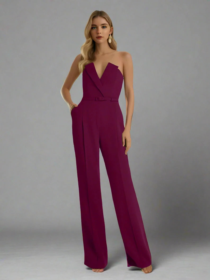 Women’s Wide Leg Strapless V-neck Sleeveless Jumpsuit