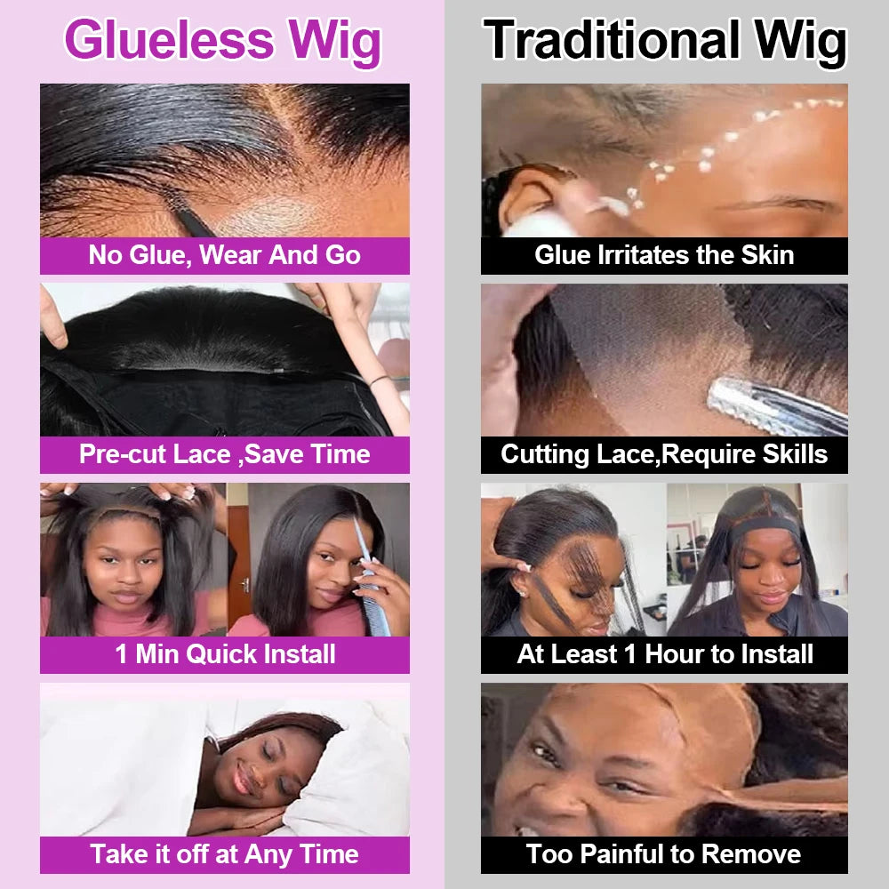 13x4 Glueless Lace Front Remy Human Hair Straight 13x6 HD Transparent Wig