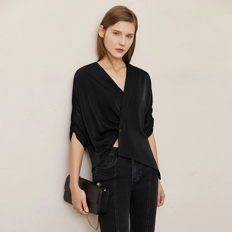 Women’s Solid Half Sleeve Loose V Neck Blouse
