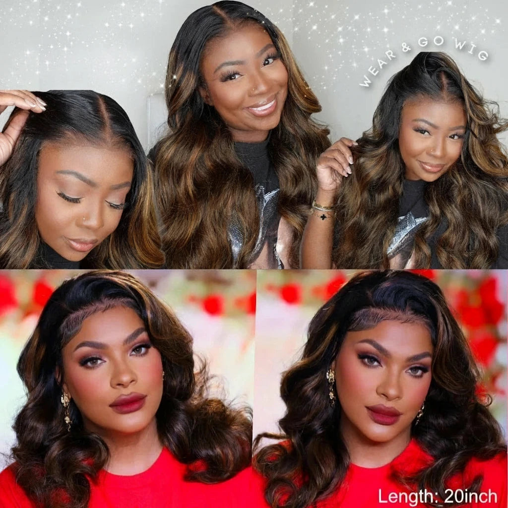 Balayage Highlight Body Wave 7x5 Human Hair Ready To Wear Go Wig