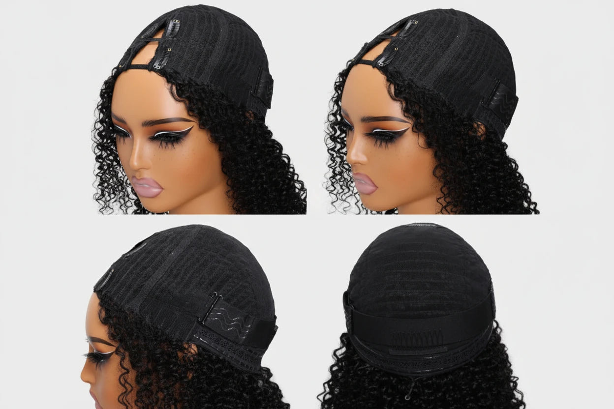 Afro Curly V Part Wig with Drawstring