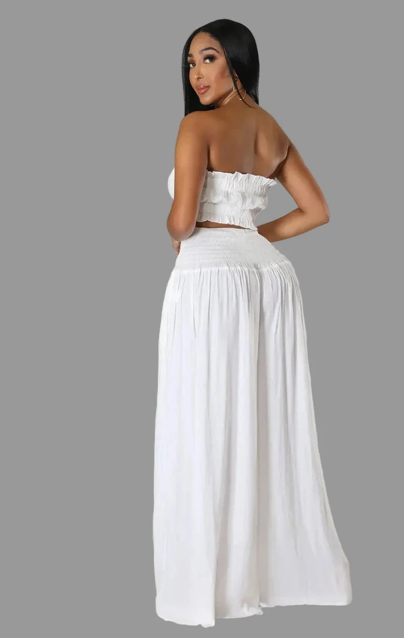 Women's Strapless Crop Top and High Waist Wide Leg Pants
