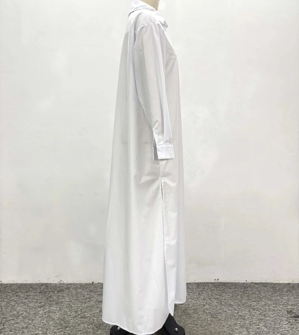 Woman’s Full Sleeve Turn-down Collar Shirt Style Maxi Dress