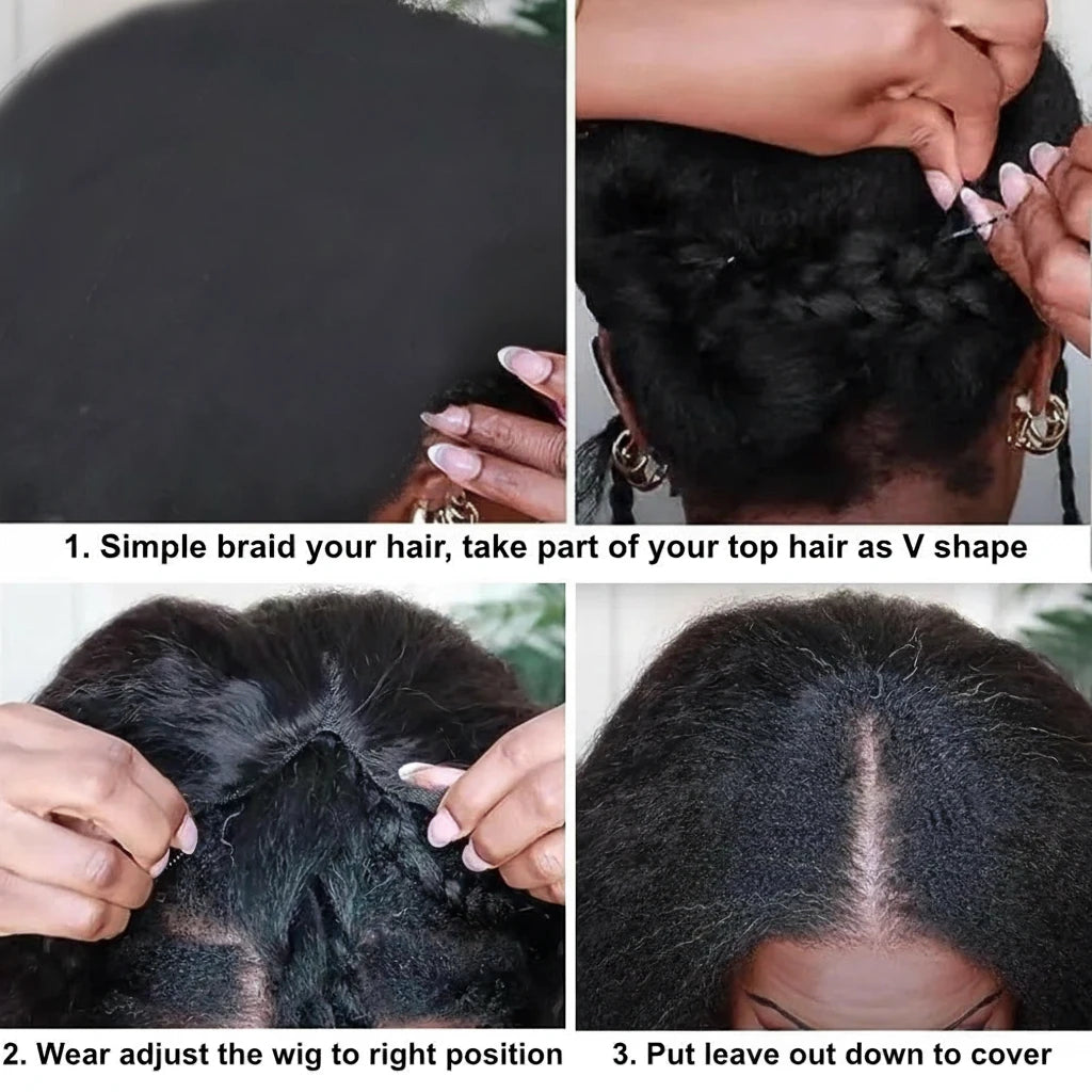 Hair Yaki Straight V Part Wig