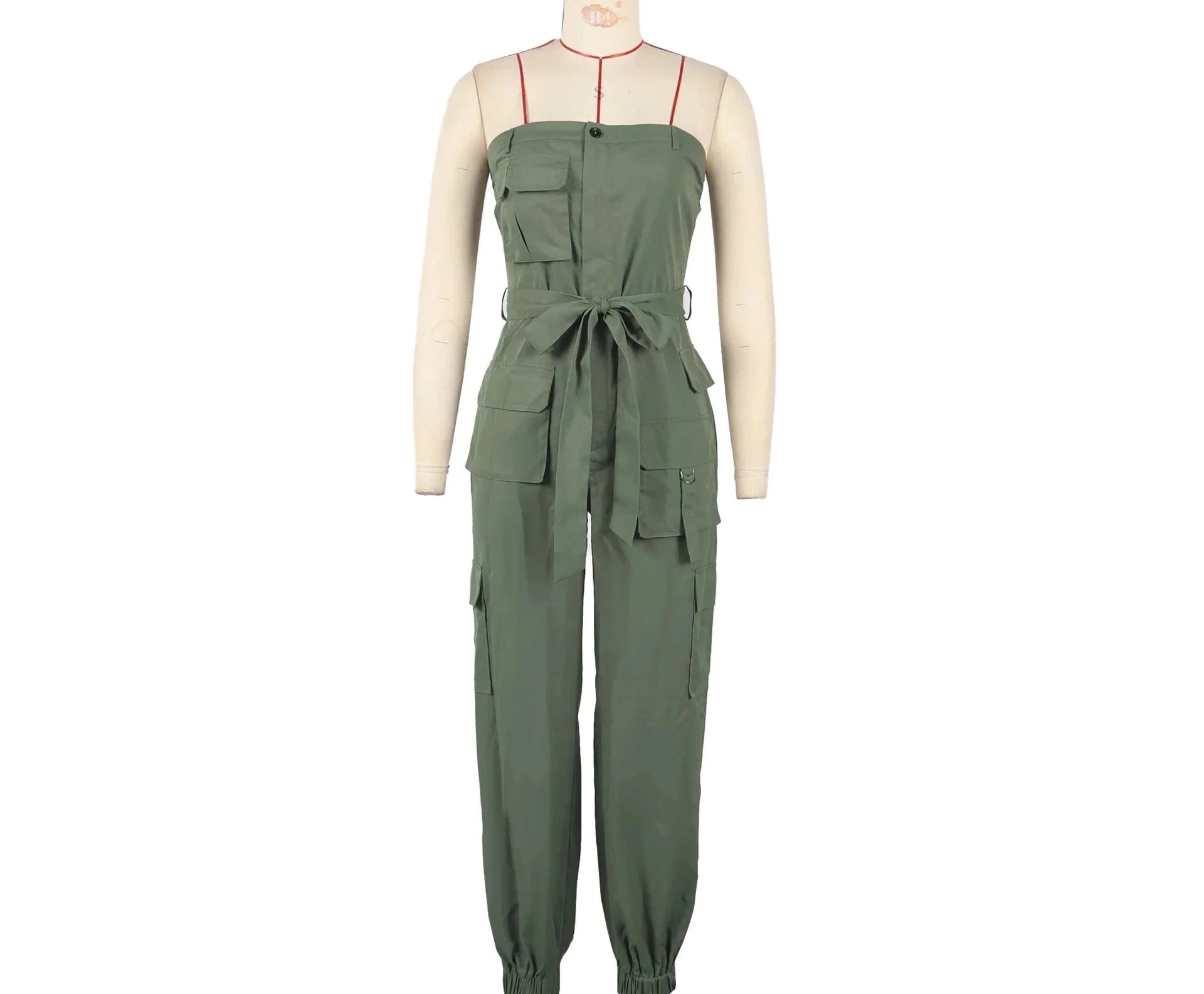 Women's Sleeveless Strapless Sashes Cargo Jumpsuit