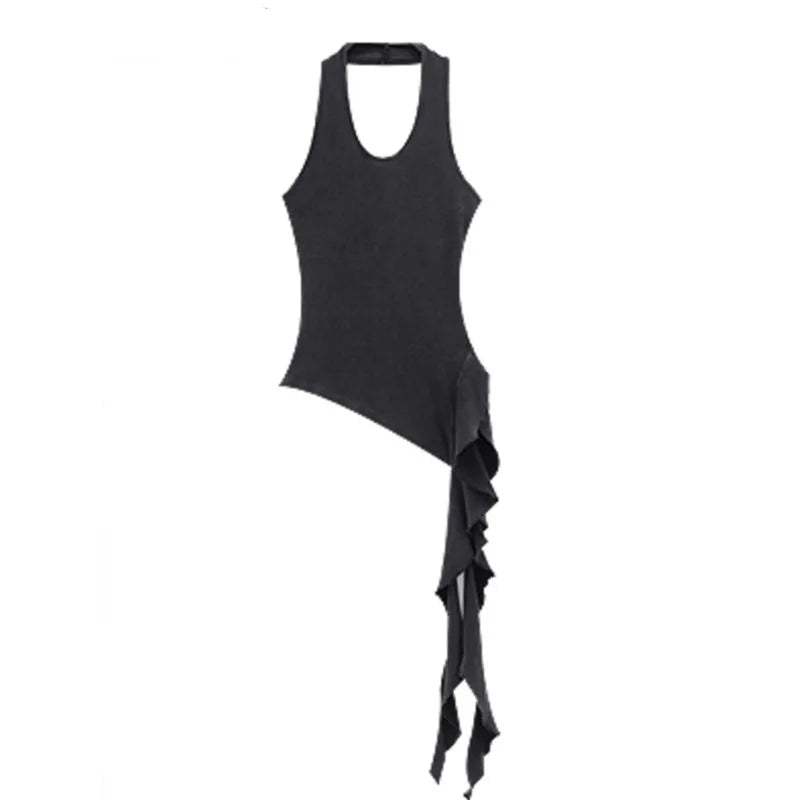 Women's Knitted Short Tank Tops Patchwork Irregular Backless