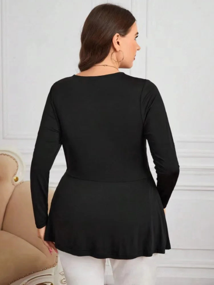 Plus Size Twist Front V-neck Casual Long Sleeve Slim-fit Blouse